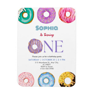 Colorful Donut One Birthday Party Invitation Magnet