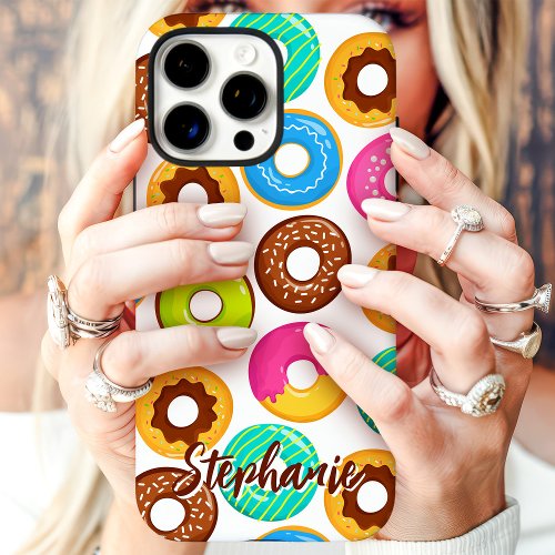Custom Phone Cases 9 Colorful Donut Pattern Custom Name Iphone 16 Pro Max Case