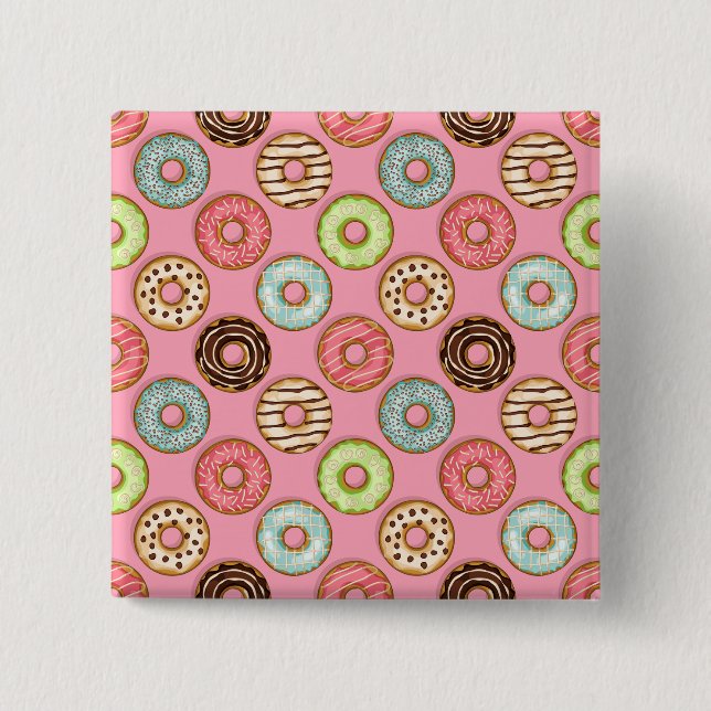 Colorful Donut Pattern Cute Sweet Treats Button (Front)