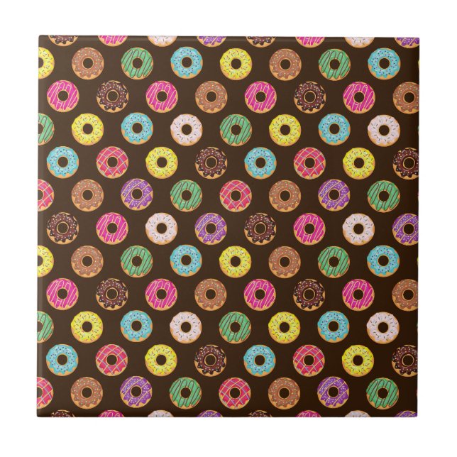 Colorful Donut Pattern In Chocolate Ceramic Tile (Front)