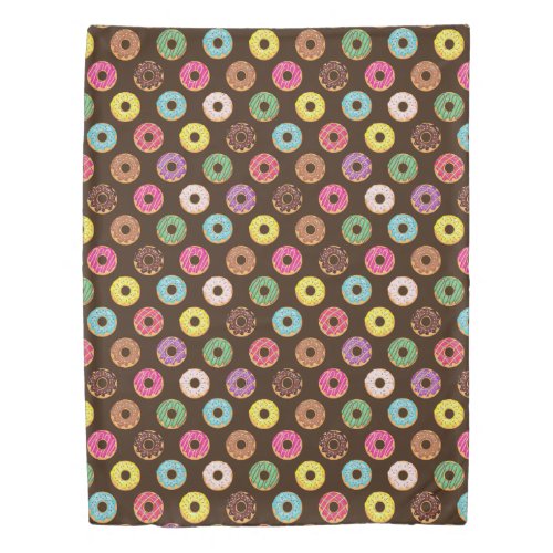 Colorful Donut Pattern In Chocolate Duvet Cover