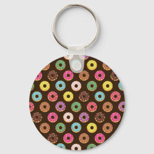 Colorful Donut Pattern In Chocolate Keychain
