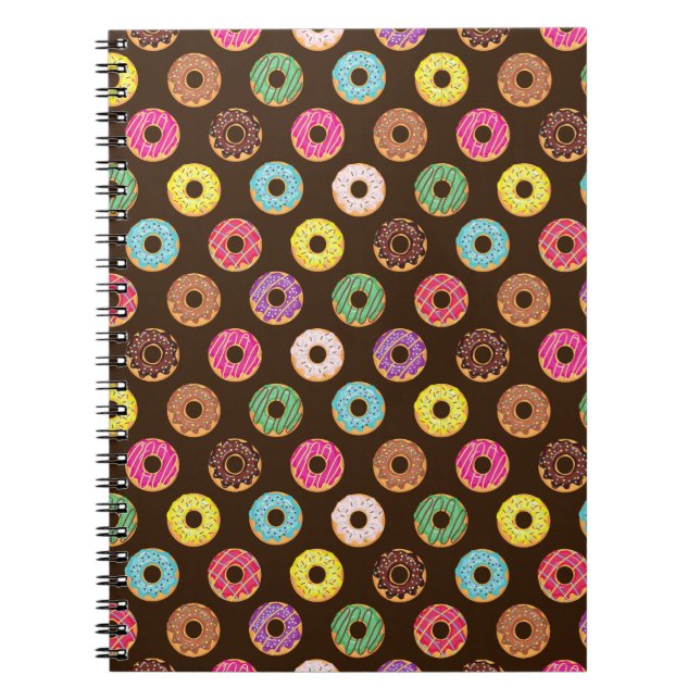 Colorful Donut Pattern In Chocolate Notebook (Front)