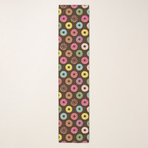 Colorful Donut Pattern In Chocolate Scarf