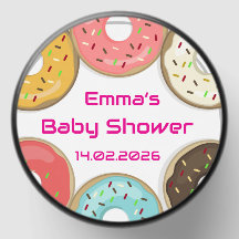 Colorful Donut-Themed Baby Shower Label