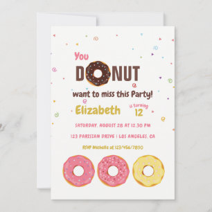 Colorful Donut-Themed Kids Birthday Party Invitation