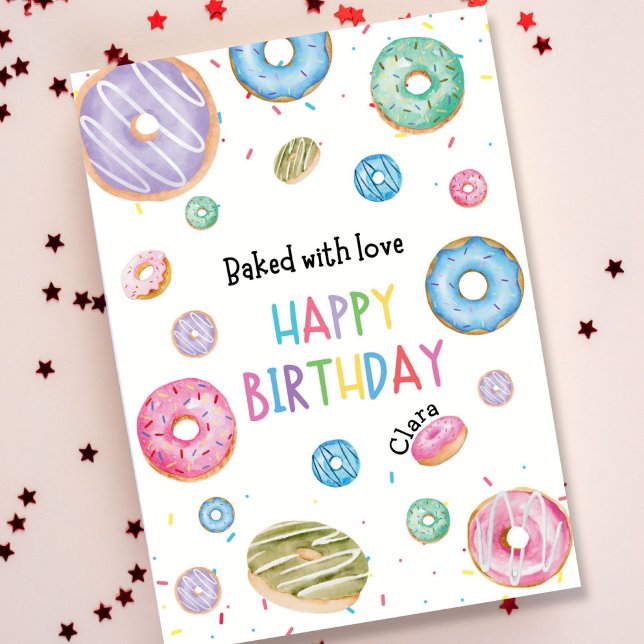 Colorful Donut Watercolor Happy Birthday Card (Creator Uploaded)