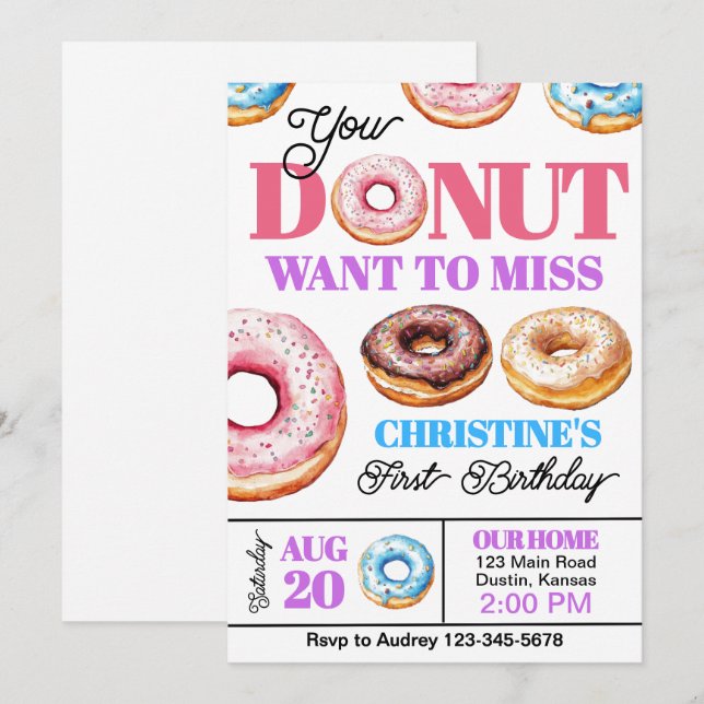 Colorful Donut's Any Age Birthday Party Invitation (Front/Back)
