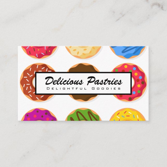 Colorful Donuts Background Business Card (Front)