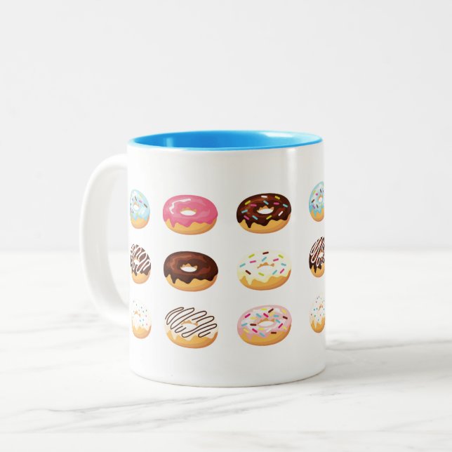 Colorful Donuts Background Two-Tone Coffee Mug (Front Left)