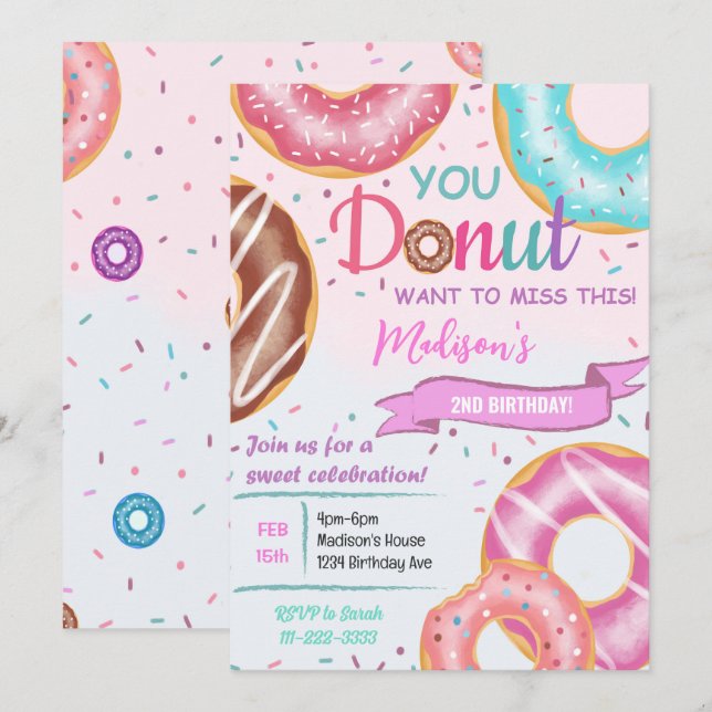 Colorful Donuts Birthday Invitation (Front/Back)