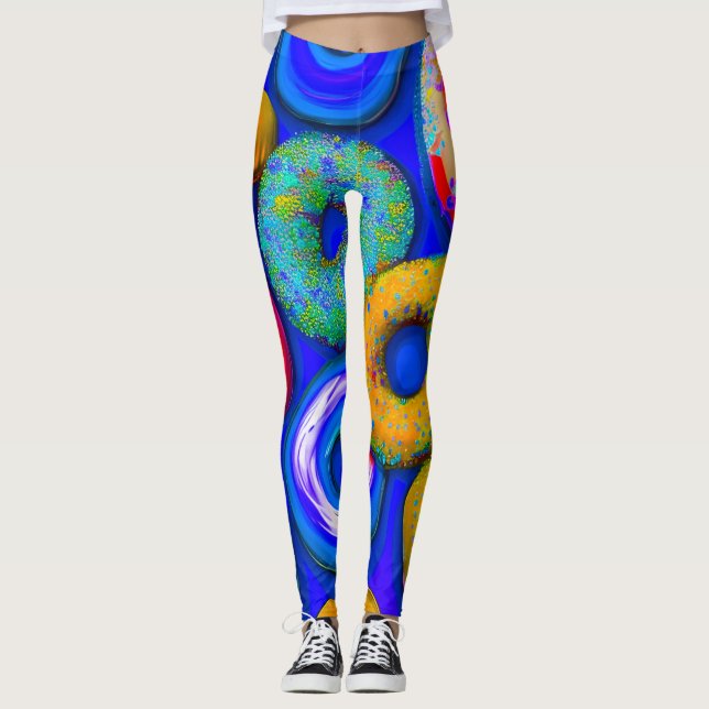 Colorful Donuts Blue  Leggings (Front)
