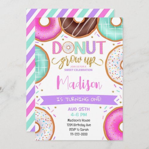 Colorful Donuts Girls Birthday Invitation
