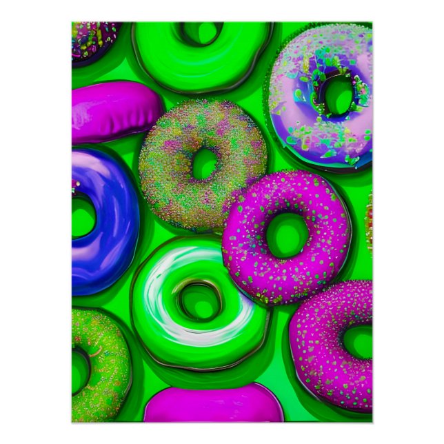 Colorful Donuts Green Poster (Front)