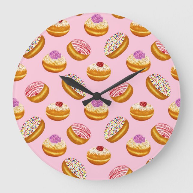 Colorful Donuts: Hand Drawn Watercolor Large Clock (Front)