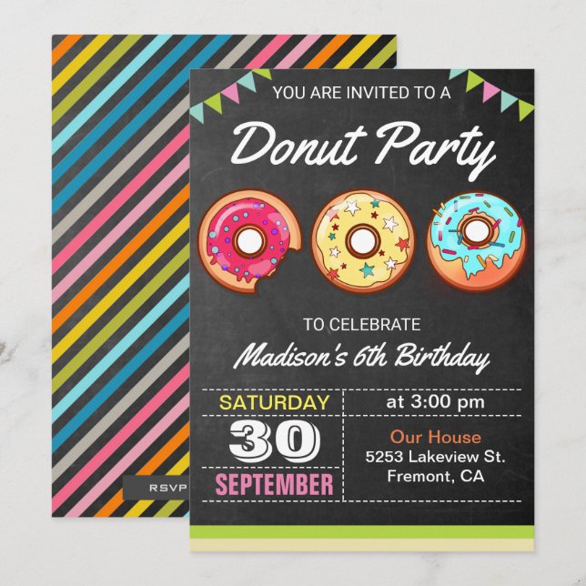 Colorful Donuts Kids Birthday Party Invitation (Front/Back)