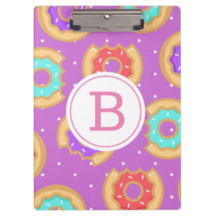 Colorful Donuts & Polka Dots Monogram Clipboard