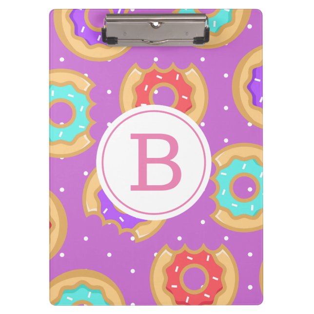Colorful Donuts & Polka Dots | Monogram Clipboard (Front)