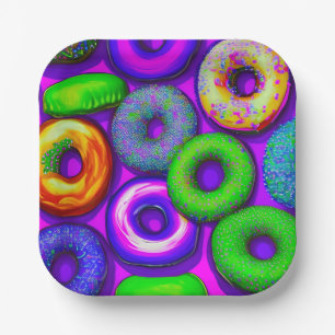 Colorful Donuts Purple Paper Plates