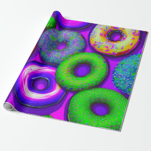 Colorful Donuts Purple Wrapping Paper