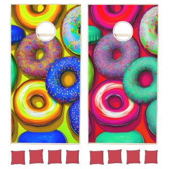 Colorful Donuts Red & Yellow Cornhole Set by BlakCircleGirl at Zazzle
