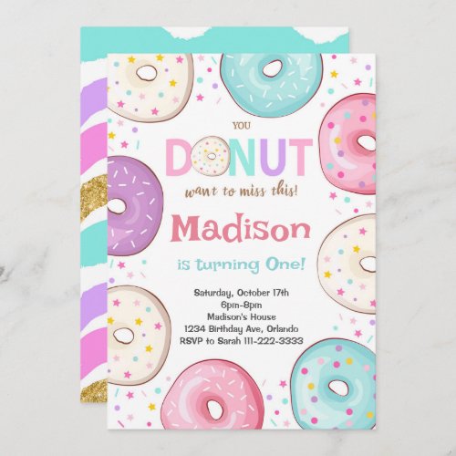 Colorful Donuts Sprinkle Kids Birthday Invitation