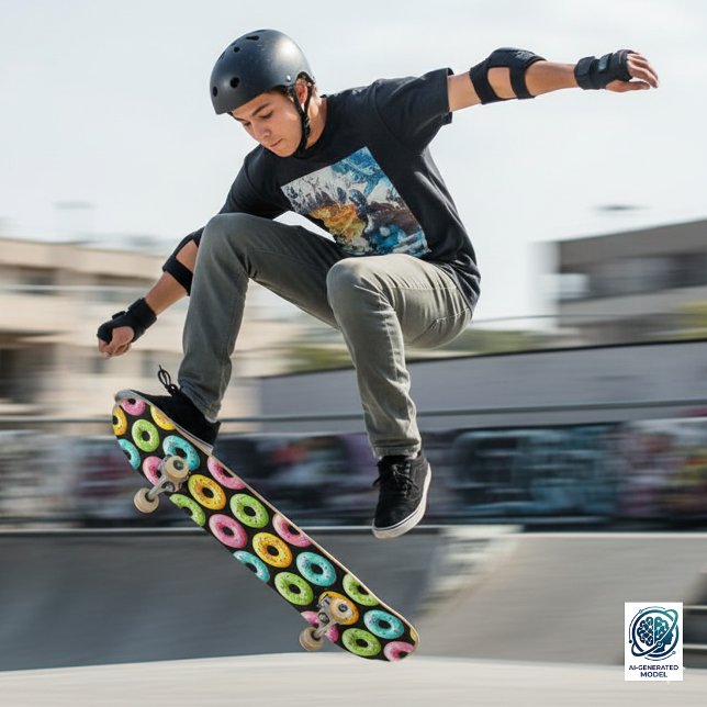 Colorful Donuts with Sprinkles Skateboard (Colorful Donuts Skateboard Cover Photo)