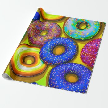 Colorful Donuts Yellow Wrapping Paper by BlakCircleGirl at Zazzle