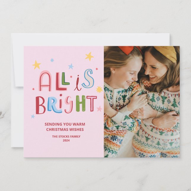 Colorful Doodle All is Bright Christmas Card (Front)