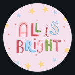 Colorful Doodle All is Bright Christmas Card Classic Round Sticker<br><div class="desc">Brighten up the season with our vibrant and playful Doodle Holiday Collection, featuring a lively mix of holiday cards, gift tags, and unique gifts. Each item in this collection showcases colorful, hand-drawn designs full of festive cheer, perfect for spreading joy to friends and family. Whether you're sending out whimsical holiday...</div>