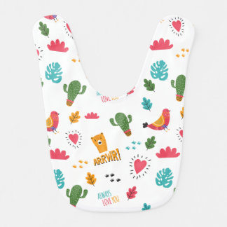 Colorful Doodle Animals And Words Pattern Baby Bib