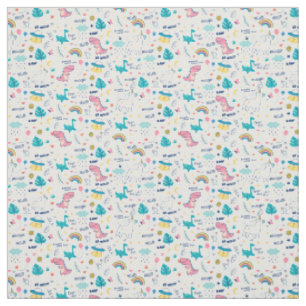 Colorful Doodle Animals with Words Seamless Fabric