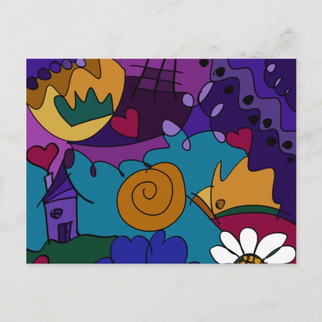 Colorful Doodle Art Fun Unique Postcard (Front)