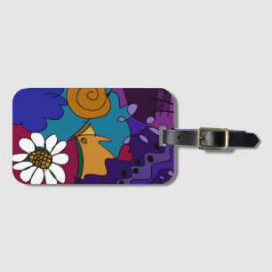 Colorful Doodle Art in Red, Purple, Yellow, 2 Luggage Tag
