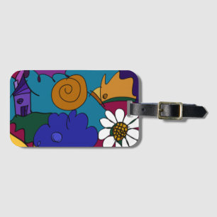 Colorful Doodle Art in Red, Purple, Yellow, 3 Luggage Tag