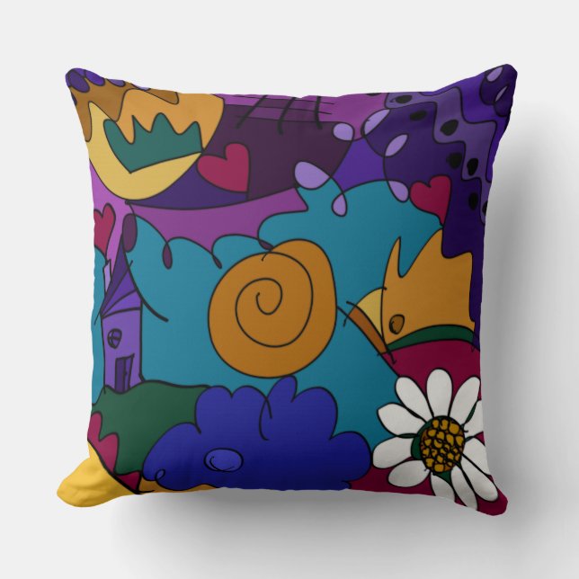 Colorful Doodle Art Throw Pillow (Front)
