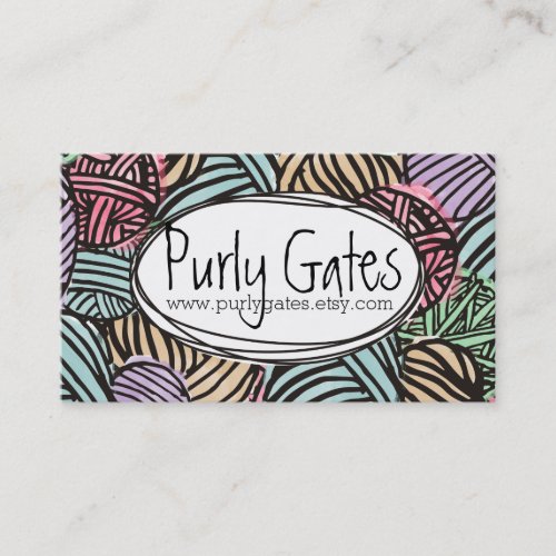 Colorful doodle balls of yarn knitting crochet business card