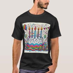 Colorful Doodle Birthday Cake Design Mens tshirt