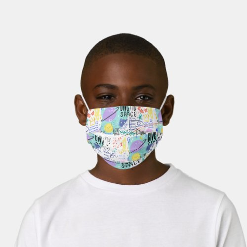 Colorful Doodle Cats Words In Space Pattern Kids Cloth Face Mask