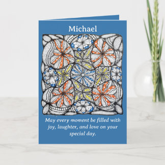 Colorful Doodle Floral Custom Name Birthday Card