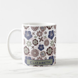 Colorful doodle floral pattern personalized name coffee mug