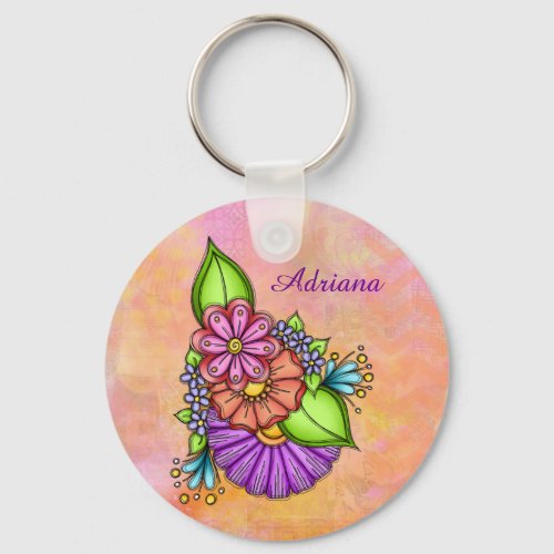 Colorful Doodle Flower Bundle Keychain