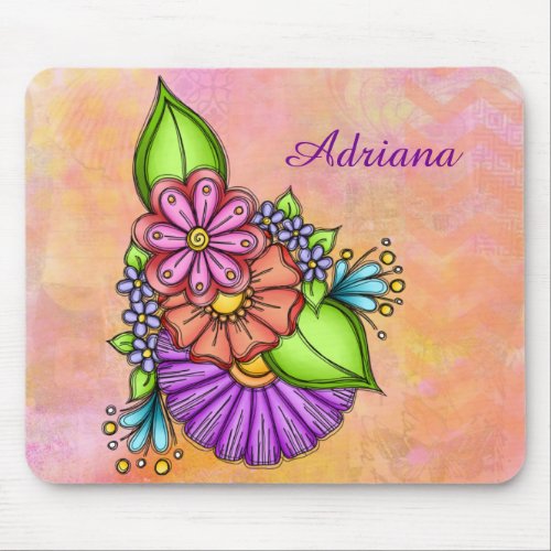 Colorful Doodle Flower Bundle Mouse Pad