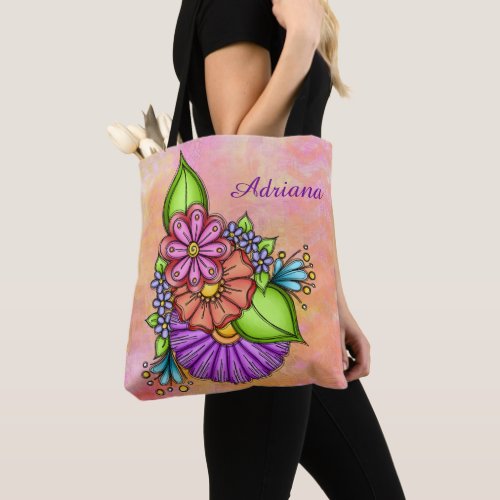 Colorful Doodle Flower Bundle Tote Bag