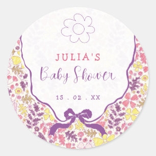 Colorful Doodle Flower Pencil Sketch Baby Shower Classic Round Sticker