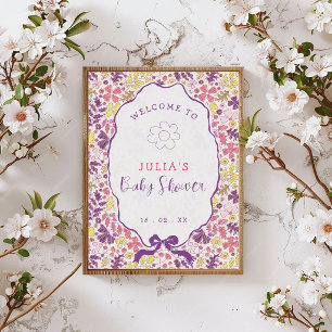 Colorful Doodle Flower Pencil Sketch Baby Shower Poster