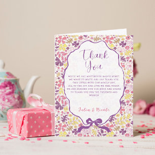 Colorful Doodle Flower Pencil Sketch Baby Shower  Thank You Card