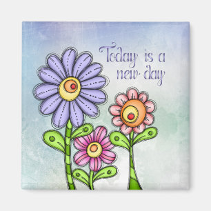 Colorful Doodle Flower Trio Magnet