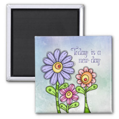 Colorful Doodle Flower Trio Magnet