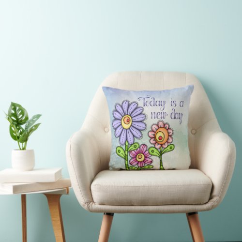 Colorful Doodle Flower Trio Throw Pillow